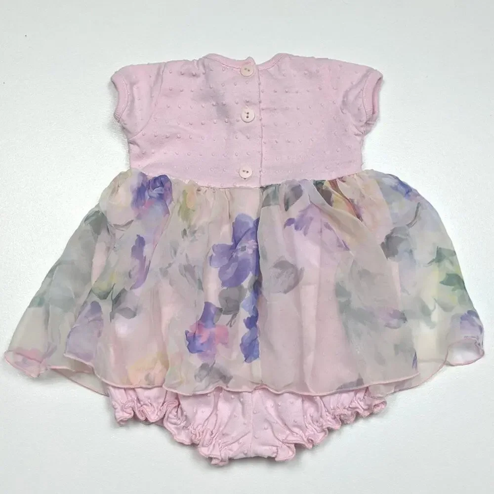 Vintage Goodlad Romper Baby Girls Size 6-9m Popcorn Sheer Floral Onesie